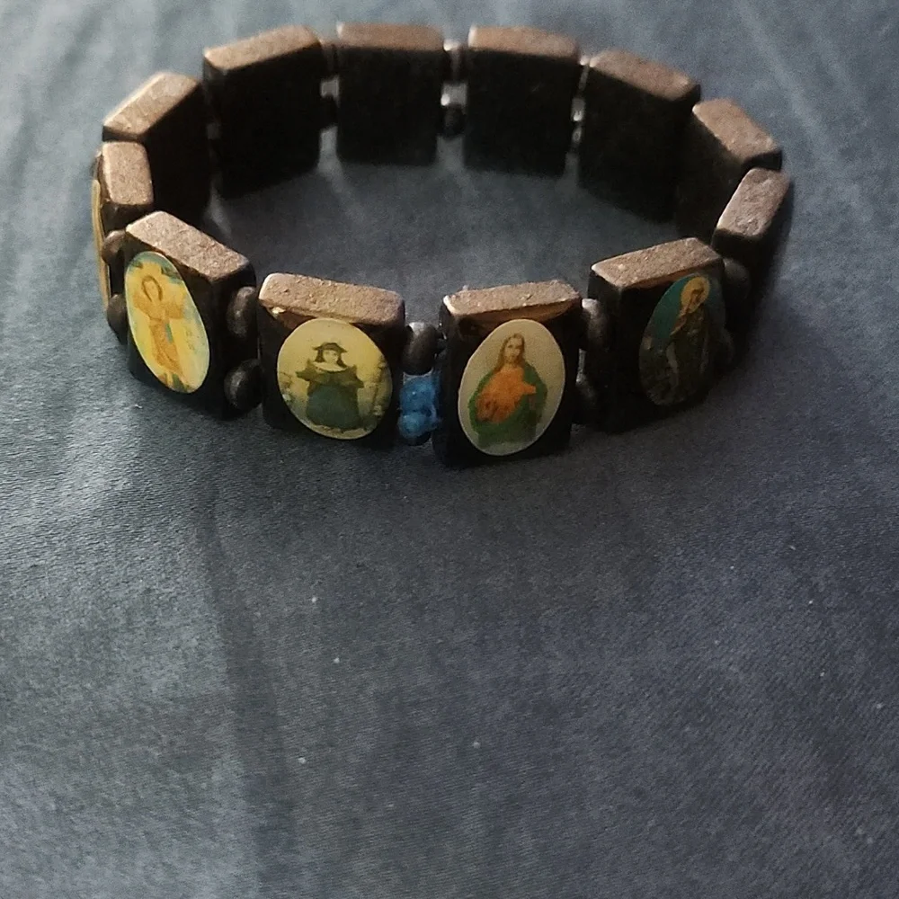Dark Blue Wooden Religious Saints Bracelet